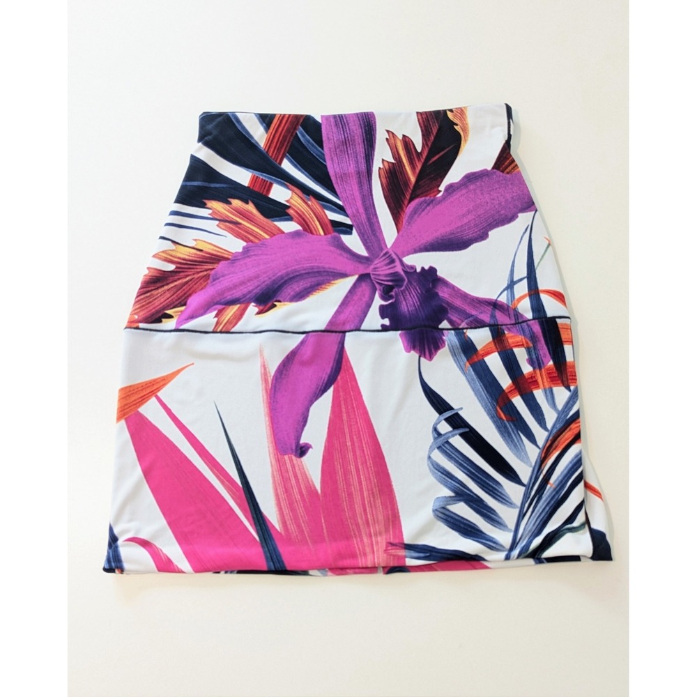 Eva Varro Womens Floral Pencil Skirt Purple Tropical Orchid Stretch Size M USA